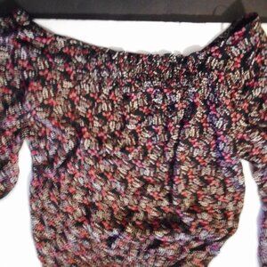 H& H Mama Junior sheer cotton red/pink shirred neckline long sleeves side tie S